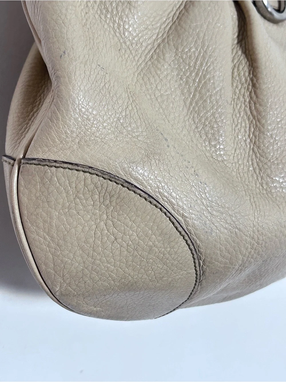 Salvatore Ferragamo Gancini Pebbled Leather Satchel Bag Manila Beige Yellow Ital